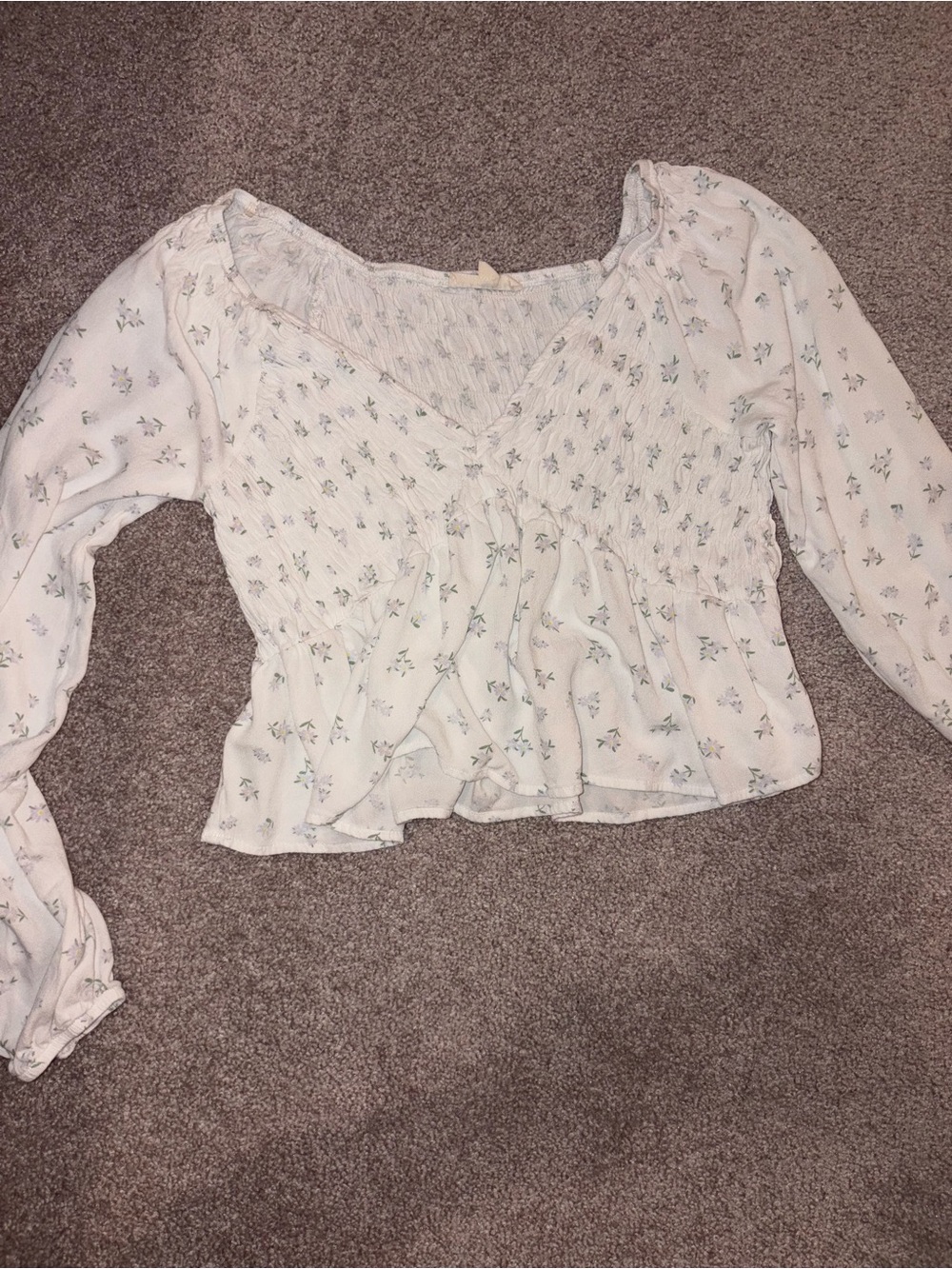 American Eagle Outfitters White Blouse with Green Floral Print